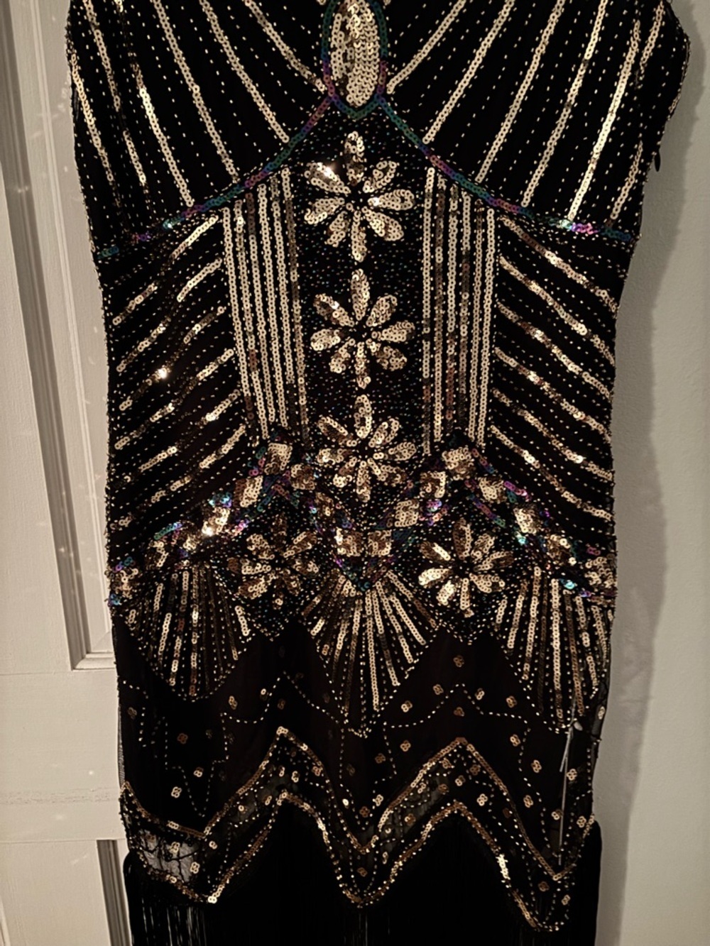 Black Beaded Fringe Evening Dress - Elegant Cocktail Dress - Picture 5 of 11